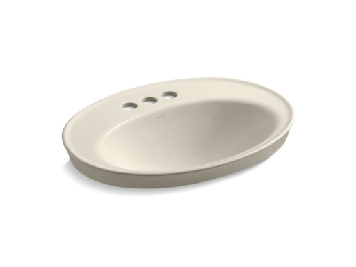 Serif® drop-in bathroom sink with 4" centerset faucet holes, Almond