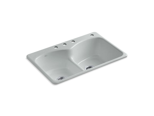 Langlade® 33" x 22" x 9-5/8" top-mount Smart Divide® double-equal kitchen sink with 3 faucet holes and one accessory hole, Ice™ Grey