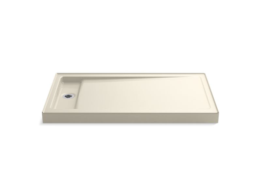 Bellwether® 60" x 34" single-threshold shower base with left offset drain, Almond
