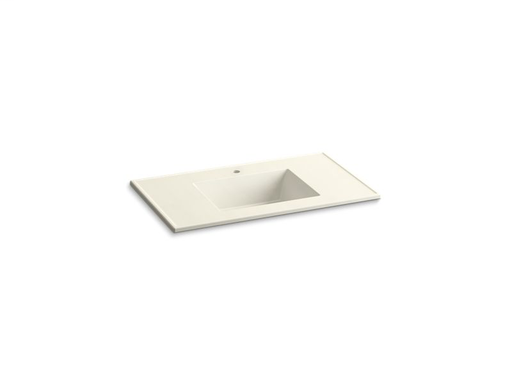 Ceramic/Impressions® 37" rectangular vanity-top bathroom sink with single faucet hole, Biscuit Impressions