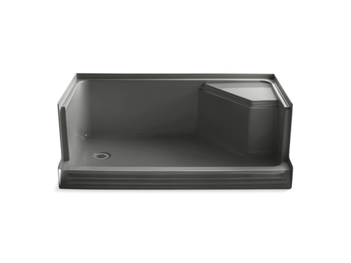 Memoirs® 60" x 36" single threshold left-hand drain shower base with integral seat at right, Thunder Grey