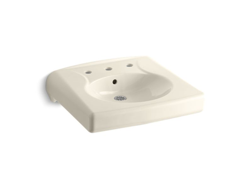 Brenham™ wall-mounted or concealed carrier arm mounted commercial bathroom sink with widespread faucet holes, Almond