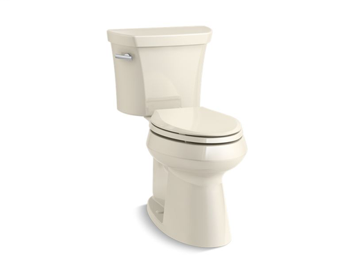 Highline® Comfort Height® two-piece elongated 1.28 gpf toilet with Class Five® flush technology, left-hand trip lever and concealed trapway, seat not included, Almond