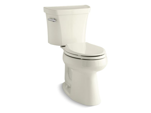Highline® Comfort Height® two-piece elongated 1.28 gpf toilet with Class Five® flush technology, left-hand trip lever and Insuliner® tank liner, seat not included, Biscuit