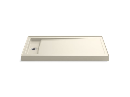 Bellwether® 60" x 34" single-threshold shower base with left center drain, Almond