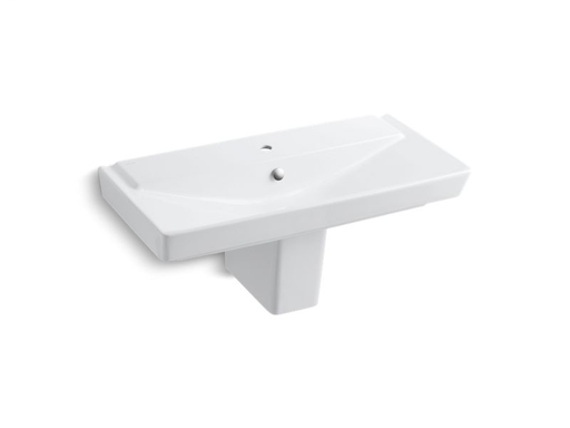 Rêve® 39" semi-pedestal bathroom sink with single faucet hole, White