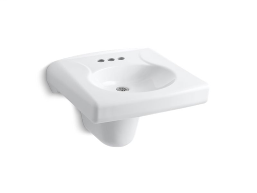 Brenham™ wall-mounted or concealed carrier arm mounted commercial bathroom sink with 4" centerset faucet holes and shroud, White