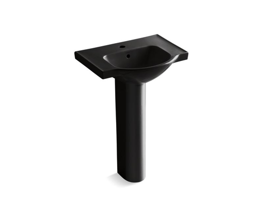 Veer™ 24" pedestal bathroom sink with single faucet hole, Black Black