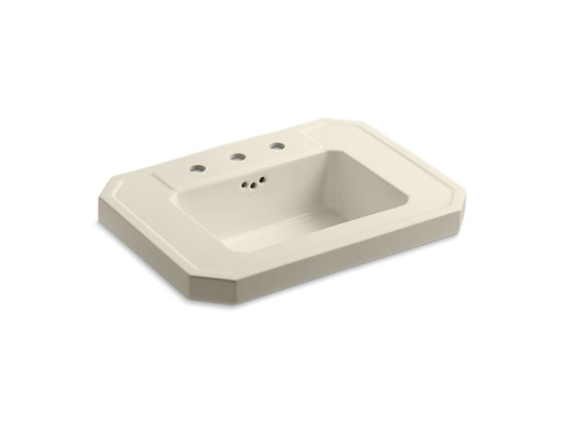 Kathryn® bathroom sink basin with 8" widespread faucet holes, Almond