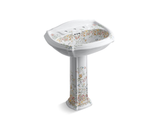 English Trellis on Portrait® pedestal bathroom sink, White