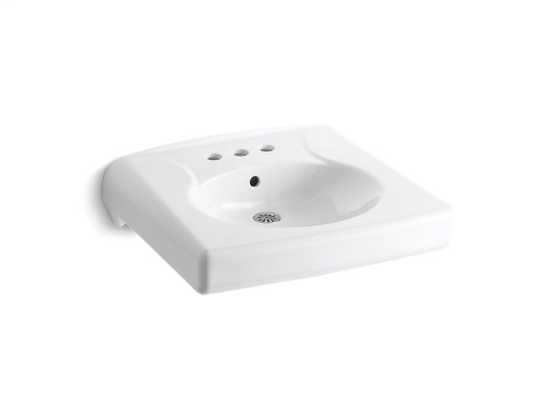 Brenham™ wall-mounted or concealed carrier arm mounted commercial bathroom sink with 4" centerset faucet holes, White