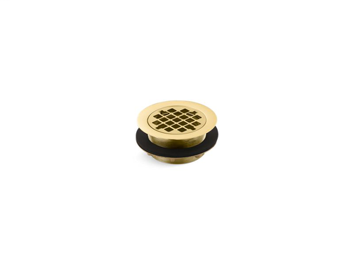 Round shower drain for use with plastic pipe, gasket included, Vibrant Polished Brass