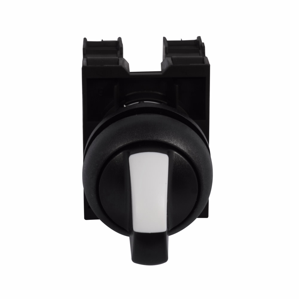 Product image for Cutler-Hammer M22S-WRK-K11 M22 modular pushbutton, M22 Selector Switch, Completed Device, 22.5 mm, Knob, Two-Position, Maintained, Non-illuminated, Bezel: Black, Button: Black, 1NO-1NC, IP67, IP69K, NEM