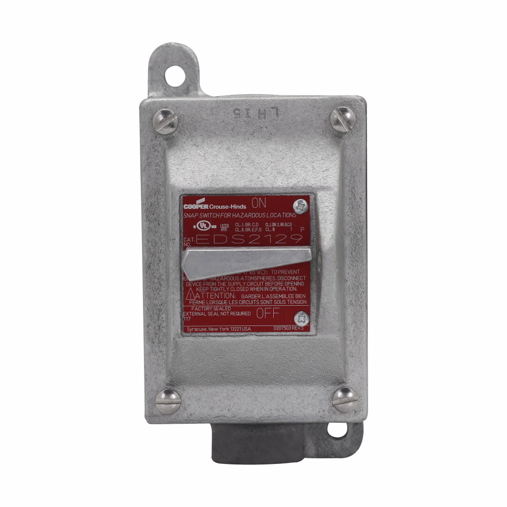 Crouse-Hinds Series EDS2129 SA 1-Pole 1-Gang 20 Amp 120/277 VAC Copper Free Aluminum Dead End Snap Switch Control Station Crouse-Hinds Series EDS2129 SA 1-Pole 1-Gang 20 Amp 120/277 VAC Copper Free Aluminum Dead End Snap Switch Control Station