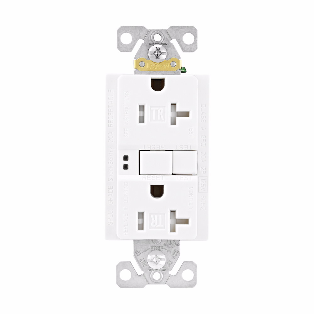Eaton Wiring Devices TRSGF20W 20 Amp 125 VAC 2-Pole 3-Wire NEMA 5-20R White GFCI Duplex Receptacle Eaton Wiring Devices TRSGF20W 20 Amp 125 VAC 2-Pole 3-Wire NEMA 5-20R White GFCI Duplex Receptacle