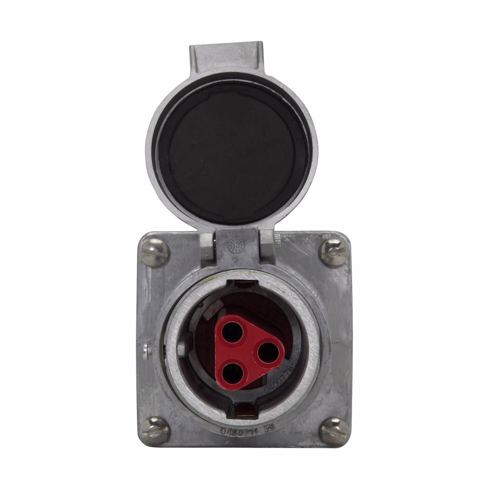 Eaton Crouse-Hinds series Arktite AR receptacle, 60A, Three-wire, three-pole, 50-400 Hz, Style 1, Copper-free aluminum, Spring door, 600 Vac/250 Vdc
