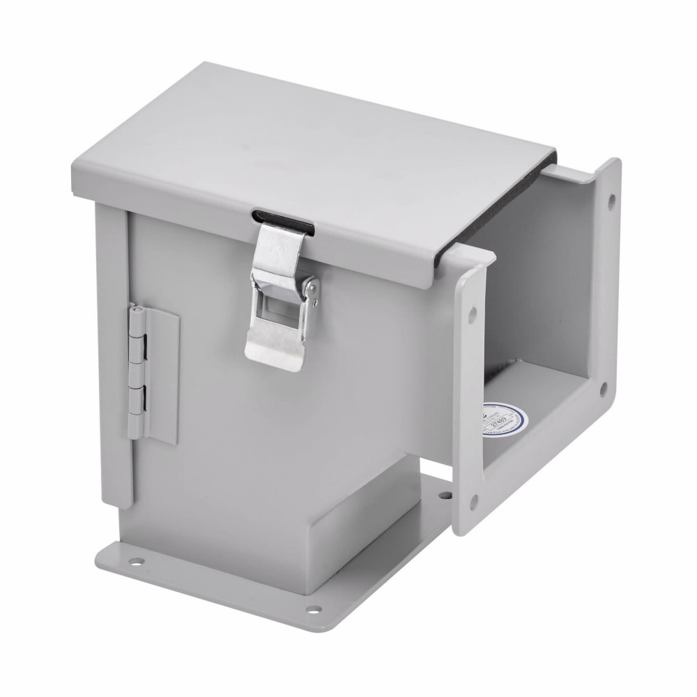 Product image for B-Line 44-12LE9C Wireway Elbow Fitting, Lay-in, 90? elbow, outisde opening, NEMA 12, Steel, ANSI 61 gray painted, 4" X 4"