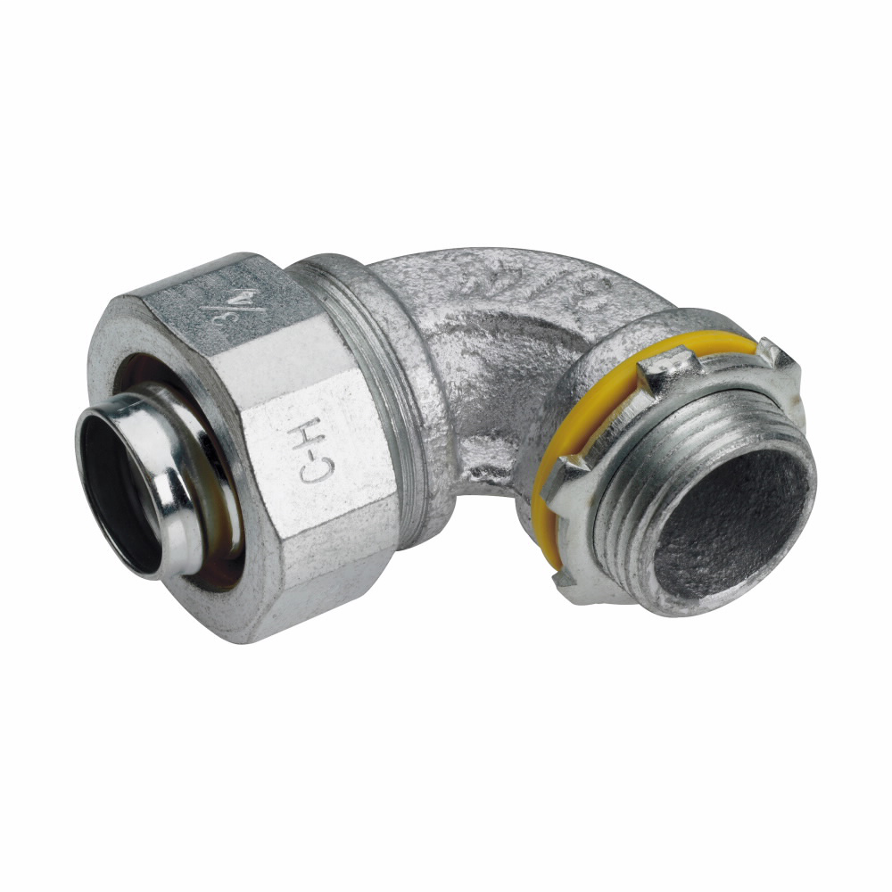 Crouse-Hinds Series LTB12590 1-1/4 Inch Malleable Iron Insulated 90 Degrees Liquidtight Conduit Connector Crouse-Hinds Series LTB12590 1-1/4 Inch Malleable Iron Insulated 90 Degrees Liquidtight Conduit Connector