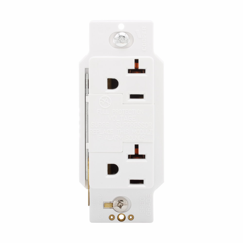 Eaton Wiring Devices 1210W 20 Amp 125 VAC 2-Pole 3-Wire NEMA 5-20R White Surge Protection Duplex Receptacle Eaton Wiring Devices 1210W 20 Amp 125 VAC 2-Pole 3-Wire NEMA 5-20R White Surge Protection Duplex Receptacle