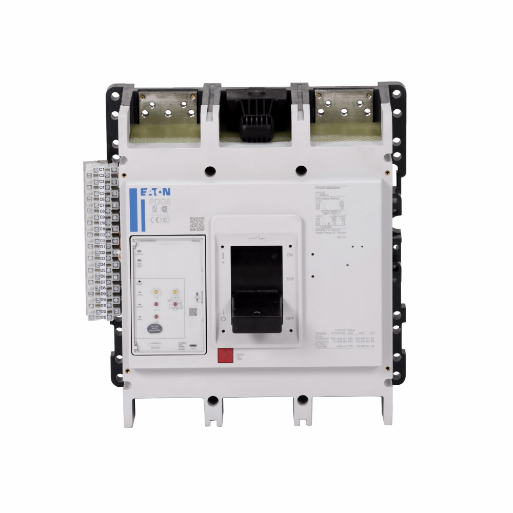 Product image for Cutler-Hammer PDG63M2500E3CN Power Defense molded case circuit breaker, Globally Rated, Frame 6, Three Pole, 2500A, 65kA/480V, PXR20 LSIG w/ CAM Link & Relays, No Terminals