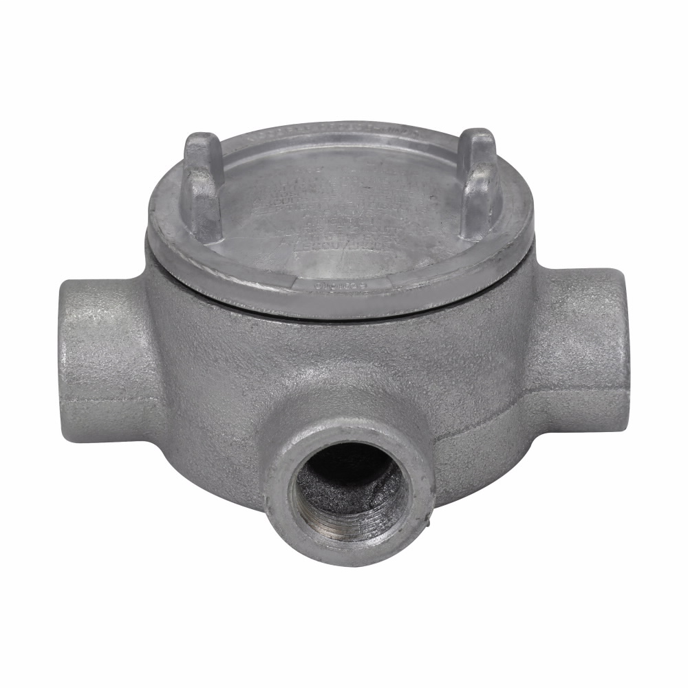 Crouse-Hinds Series GUAX49 1-1/4 Inch Hub 5 Inch Cover Opening Cast Iron Conduit Outlet Box with Cover Crouse-Hinds Series GUAX49 1-1/4 Inch Hub 5 Inch Cover Opening Cast Iron Conduit Outlet Box with Cover