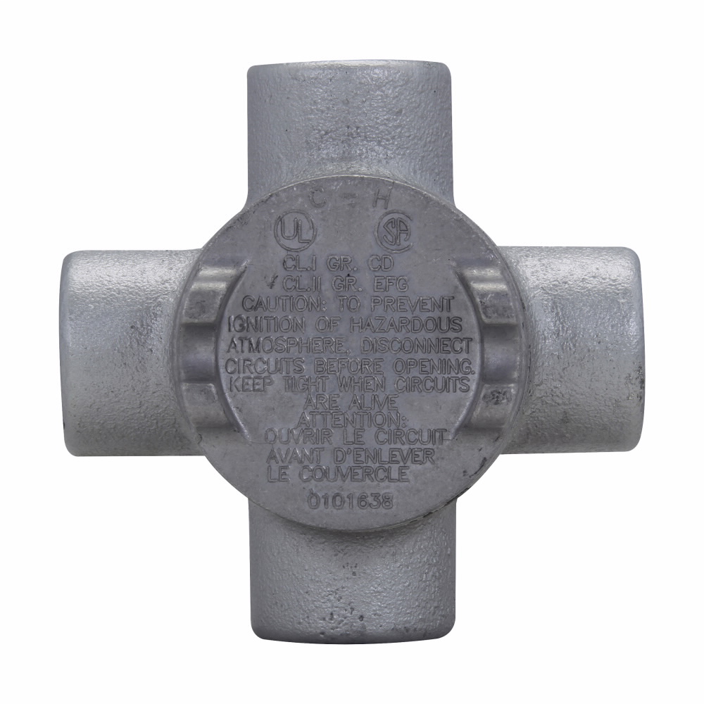 Crouse-Hinds Series GUAX24 3/4 Inch Hub 2 Inch Cover Opening Cast Iron Conduit Outlet Box with Cover Crouse-Hinds Series GUAX24 3/4 Inch Hub 2 Inch Cover Opening Cast Iron Conduit Outlet Box with Cover