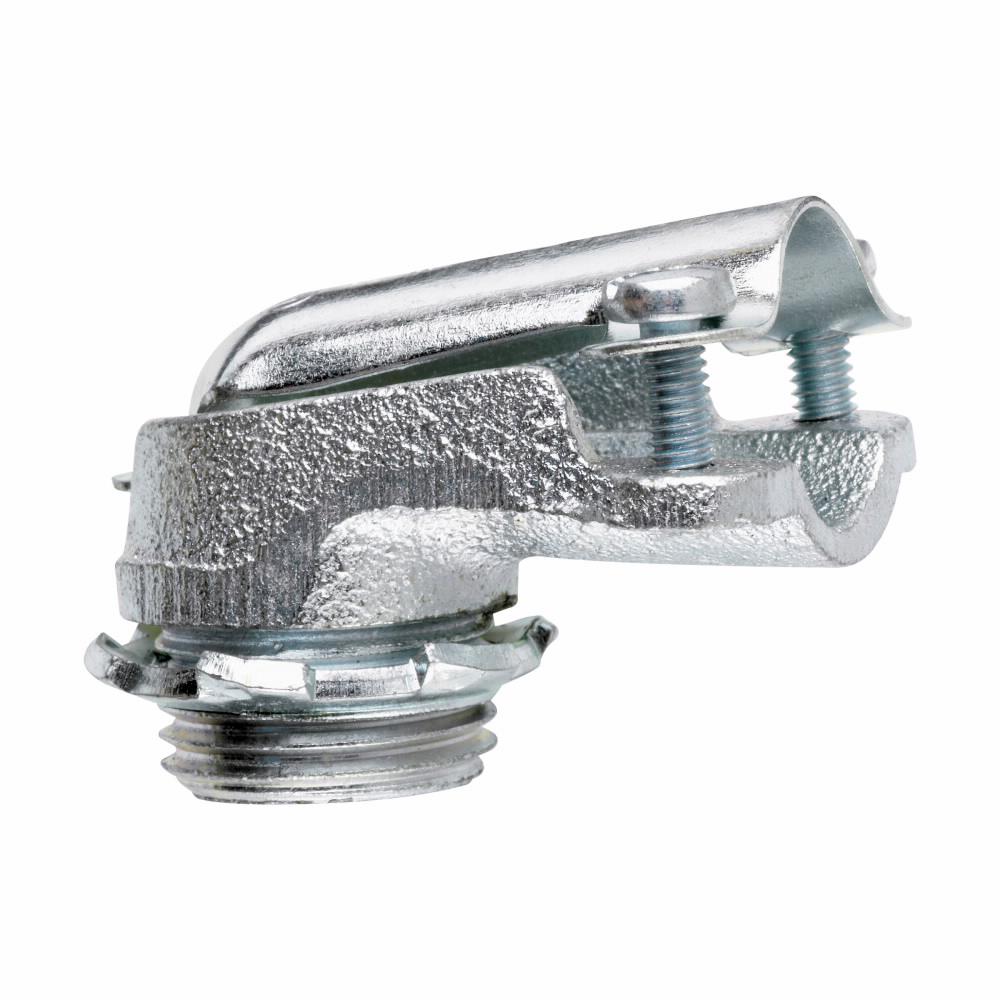 Crouse-Hinds Series 738 3/4 Inch Malleable Iron Non-Insulated Clamp Type 90 Degrees FMC Connector Crouse-Hinds Series 738 3/4 Inch Malleable Iron Non-Insulated Clamp Type 90 Degrees FMC Connector