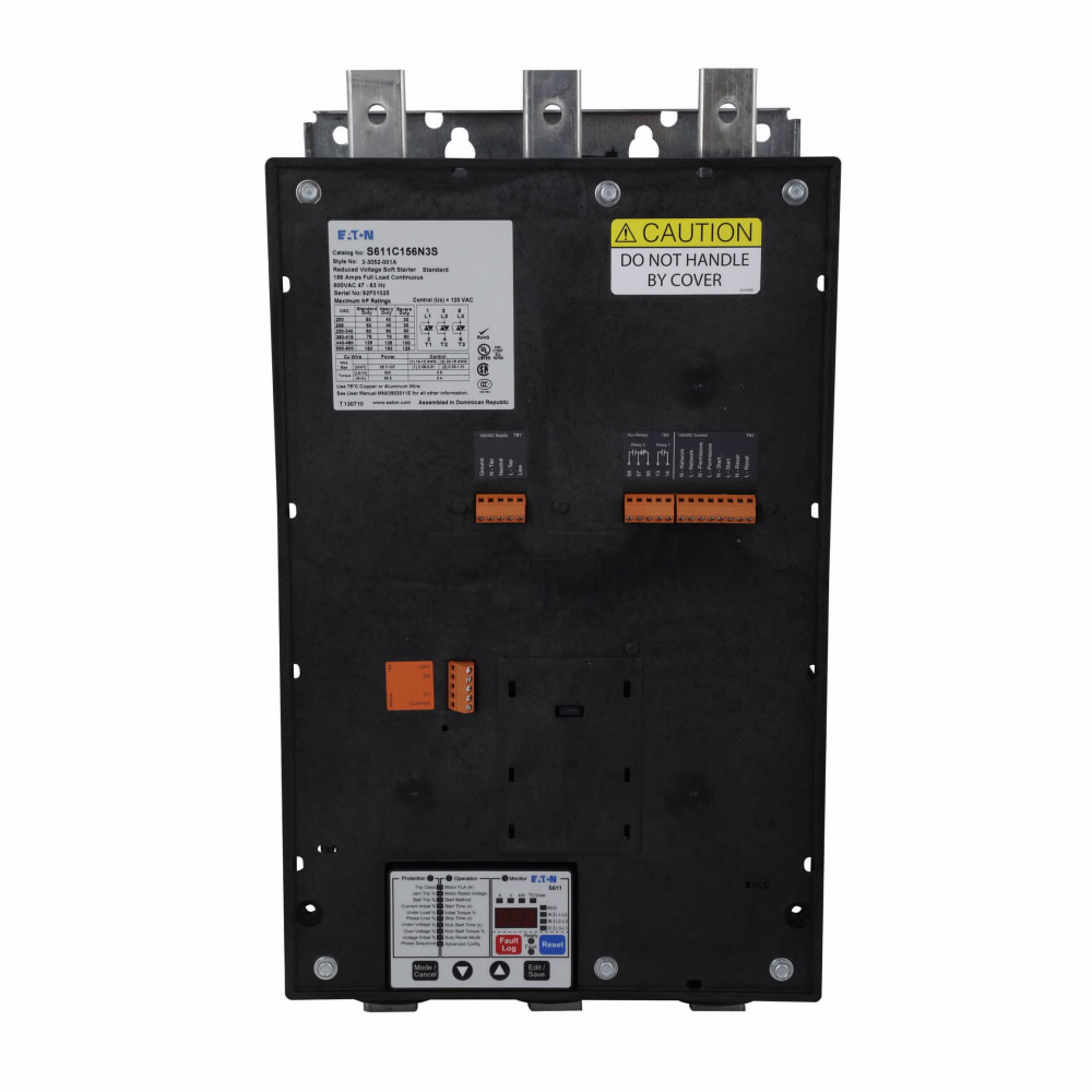 Product image for Cutler-Hammer S611C156N3S Reduced voltage motor solid state starters, Standard, Rating: 50 hp at 208V, 60 hp at 240V, 125 hp at 480V, 150 hp at 600V, 156A, Three-phase, C-frame