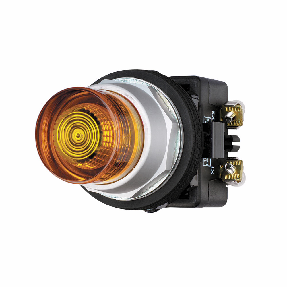 Product image for Cutler-Hammer HT8GTAL1 HT800 pushbutton, Watertight and Oiltight-HT800, PresTest Light Unit, Chrome, LED, Transformer, NEMA 3, 3R, 4, 4X, 12 and 13, Illuminated, Amber, 120 Vac/dc, Momentary, Plastic, 3