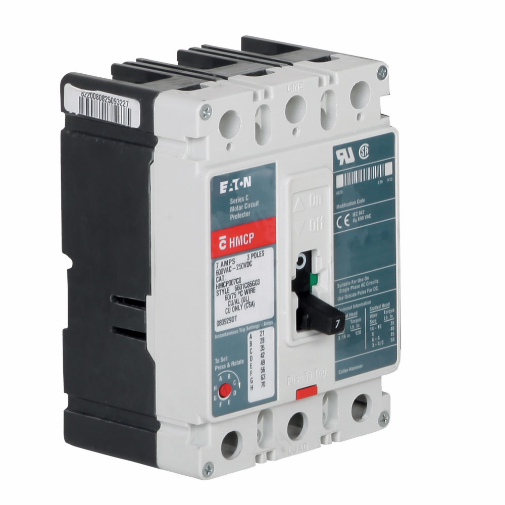 Product image for Cutler-Hammer HMCP100R3 600 VAC 250 VDC 100 Amp 3-Pole Magnetic Molded Case Circuit Breaker