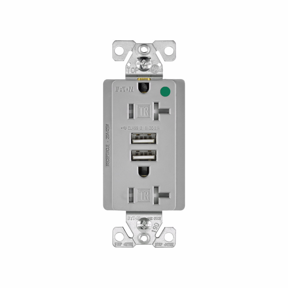 Arrow Hart Wiring TR8355GY 20 Amp 125 VAC 2-Pole 3-Wire NEMA 5-20R Gray USB Charger with Straight Blade Duplex Receptacle Arrow Hart Wiring TR8355GY 20 Amp 125 VAC 2-Pole 3-Wire NEMA 5-20R Gray USB Charger with Straight Blade Duplex Receptacle