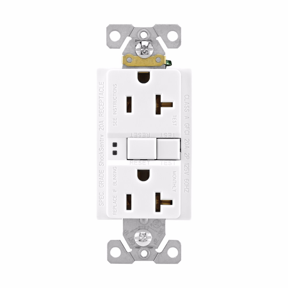 Eaton Wiring Devices SGF20W 20 Amp 125 VAC 2-Pole 3-Wire NEMA 5-20R White GFCI Duplex Receptacle Eaton Wiring Devices SGF20W 20 Amp 125 VAC 2-Pole 3-Wire NEMA 5-20R White GFCI Duplex Receptacle