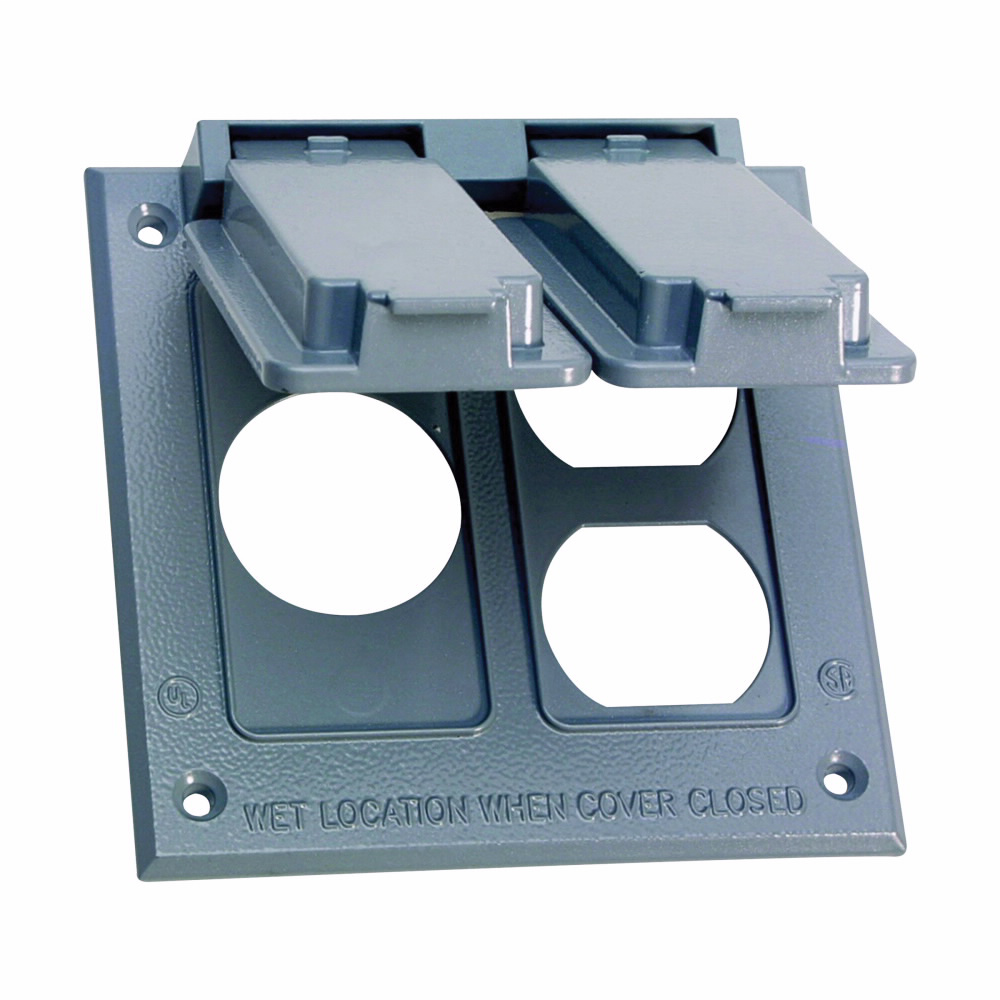 Crouse-Hinds Series TP7224 Gray Die-Cast Aluminum 2-Gang Self-Closing Weatherproof Outlet Box Cover with Gasket Crouse-Hinds Series TP7224 Gray Die-Cast Aluminum 2-Gang Self-Closing Weatherproof Outlet Box Cover with Gasket