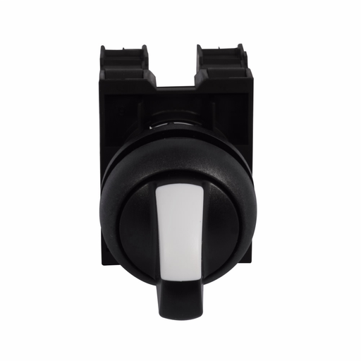 Product image for Cutler-Hammer M22S-WRK-K11 M22 modular pushbutton, M22 Selector Switch, Completed Device, 22.5 mm, Knob, Two-Position, Maintained, Non-illuminated, Bezel: Black, Button: Black, 1NO-1NC, IP67, IP69K, NEM