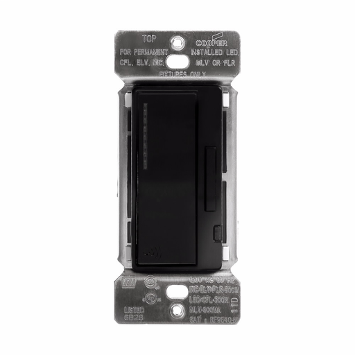 Eaton Z-Wave plus dimmer switch, Black, Single pole, 120 Vac, 300W Dimmable LED/CFL, 600W Incandescent, Halogen, Magnetic Low Voltage, Electronic Low Voltage, Dimmer switch, Multi-location, 32°F to 104°F (0°C to 40°C) 757211