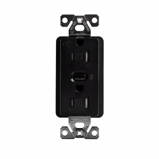Eaton Z-Wave plus split control wireless receptacle, Tamper resistant, 15A, Residential, Flush mounting, 120V, Wire leads, Push button actuator, 60 Hz, Thermoplastic, Black, 5-15R, Two-pole, Three-wire, grounding, Decorator