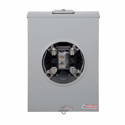 Eaton meter socket, 1-pos resi service, 200 A, Over/under, 3-5/16 inch hub cover plate, #6-350 kcmil, 4-jaw, 1-ph, #6-350 kcmil, Gnd conn (#14-#2 Cu), Triplex, 3-wire, Ringless, 600 Vac (CUT UTRS213CE 1G RESIDENTIAL 200A)