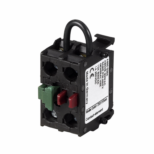 Product image for Cutler-Hammer M22-KC01SMC10 M22 pushbutton contact block, M22 Non-Illuminated Emergency Stop contact block, 22.5 mm, Base, Screw, Black, SMCB, NC, IP66, NEMA 4X, 13