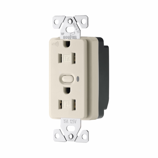 Eaton Z-Wave plus split control wireless receptacle, Tamper resistant, 15A, Residential, Flush mounting, 120V, Wire leads, Push button actuator, 60 Hz, Thermoplastic, Desert sand, 5-15R, Two-pole, Three-wire, grounding, Decorator