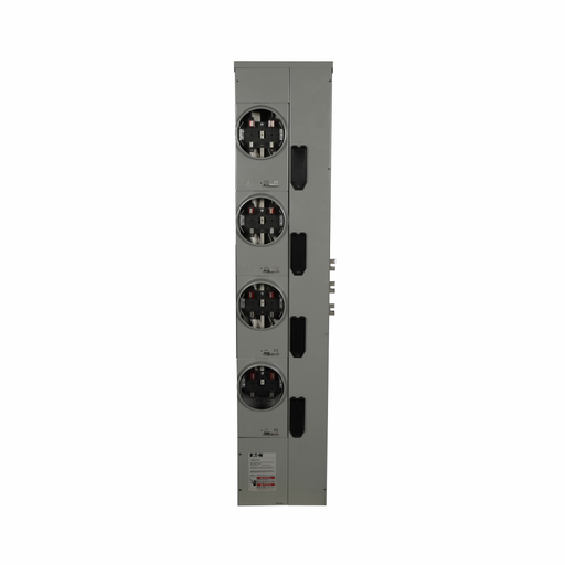 Eaton residential meter stack, Amperage rating: 200A, Bus rating: 800A, Outdoor, Interrupt rating depends on selected main circuit breaker, Single-phase in/single-phase out, 4 Sockets, Aluminum, Ringless, 120/240 Vac, 4-jaw