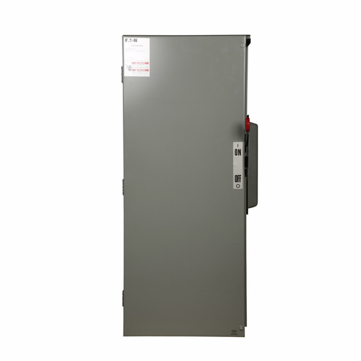 Eaton main fusible switch, 400A, Aluminum, NEMA 3R, Underground, Class T, 100 kAIC, (1) #750 kcmil, Four-wire, Three-phase, Barrier kits: 400A-800A fusible switches: Bottom feed-3MFSBBK, Top feed-3MFSTB, 120/208V, (2) #1/0 AWG-300 kcmil