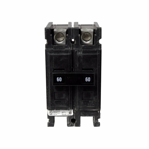 Product image for Cutler-Hammer QCHW2060 Quicklag Type QCHW Industrial Thermal-Magnetic Circuit Breaker,Industrial circuit breaker,60 A,22 kAIC,Two-pole,120/240 V,Thermal-magnetic,Cable-in/cable-out,QCHW,Fixed