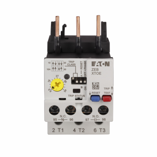 Product image for Cutler-Hammer XTOE100DCS C440 electronic overload relay, XT IEC Electronic Overload Relay, 20-100A overload range, 55 mm Frame size, NO-NC contact configuration, Direct to contactor mounting, Selectable