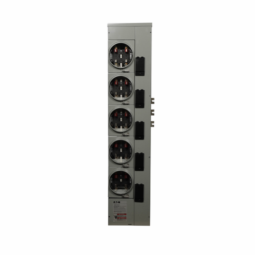 Eaton residential meter stack, Amperage rating: 125A, Bus rating: 800A, Outdoor, Interrupt rating depends on selected main circuit breaker, Single-phase in/single-phase out, Aluminum, 5 Sockets, Ringless with horn bypass, 120/240 Vac
