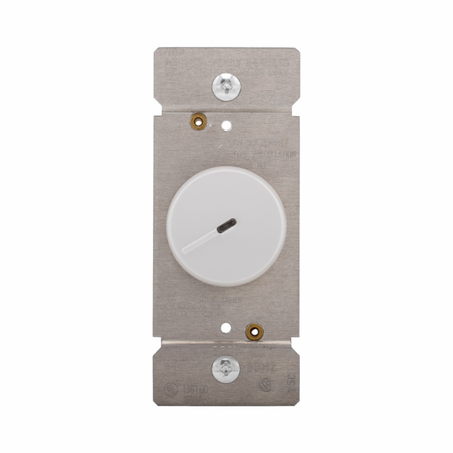 Eaton rotary dimmer, Lighted, power failure memory, with preset, clam-shell pack, #16 AWG, 5A, 120V, Wire lead, Maintained closure, Almond, Indoor, 60 Hz, Incandescent, halogen, 0° to 40°C, Single-pole, three-way, Polycarbonate, 600W