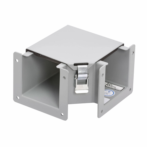 Product image for B-Line 44-12LE9AC Wireway Elbow Fitting, Lay-in, 90? elbow, outside-top opening, NEMA 12, Steel, ANSI 61 gray painted, 4" X 4"