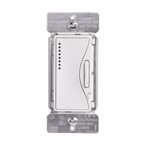 Eaton Z-Wave plus accessory dimmer, 7-step LED light level display, Flush, 120V, Wire lead, Push pad, Maintained, Alpine white, LED, INC, CFL, ELV, MLV, FLR, Halogen, Single-pole, Three-way, Single-phase, Multi-location, Polycarbonate