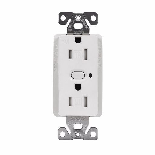 Eaton Z-Wave plus split control wireless receptacle, Tamper resistant, 15A, Residential, Flush mounting, 120V, Wire leads, Push button actuator, 60 Hz, Thermoplastic, White satin, 5-15R, Two-pole, Three-wire, grounding, Decorator