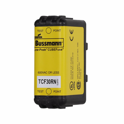 Eaton Bussmann series TCF fuse, Finger safe, 600 Vac/300 Vdc, 30A, 300 kAIC at 600 Vac, 100 kAIC at 300 Vdc, Non-Indicating, Time delay, inrush current withstand, Class CF, CUBEFuse, Glass filled PES