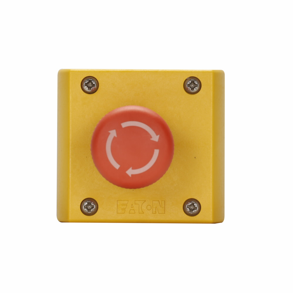 Product image for Cutler-Hammer M22-C1-M13H M22 Assembled One Element, Emergency Stop Control Station, 22.5 mm, Twist-release Mushroom Head, Maintained, Non-illuminated, Button: Red, 1NO, IP66, UL (NEMA) Type 4X, 13, Horizonta